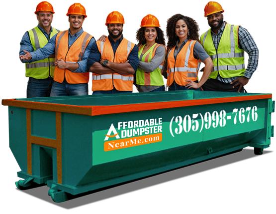 Pronto crew standing behind a dumpster