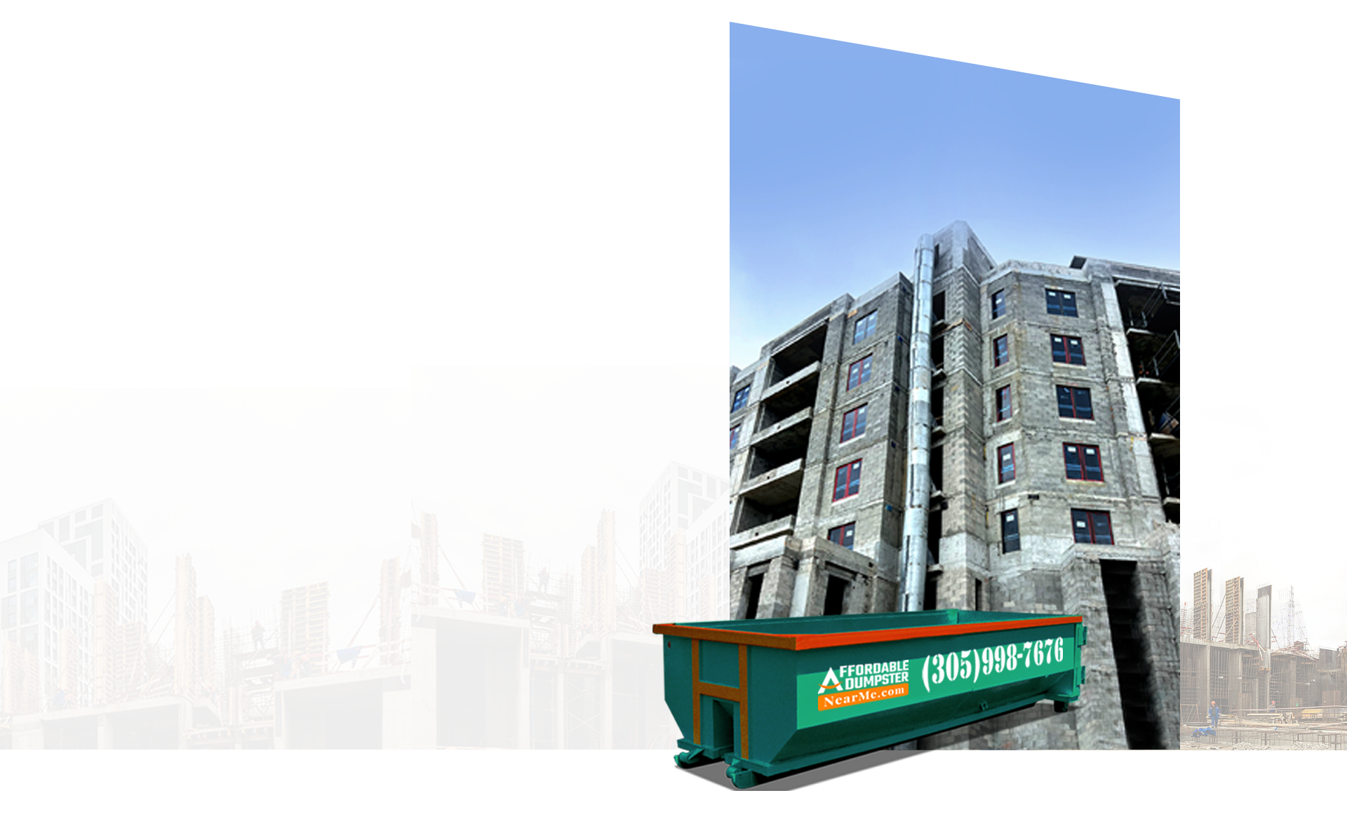 High-rise construction site with Pronto waste chute and dumpster service